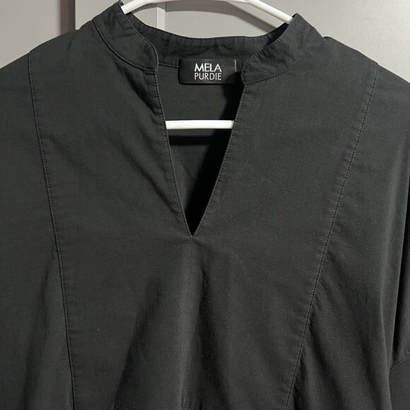 Mela Purdie Women Popover V-Neck Wide Rolled Sleeve Oversize Tunic Black 3XL - Picture 2 of 10